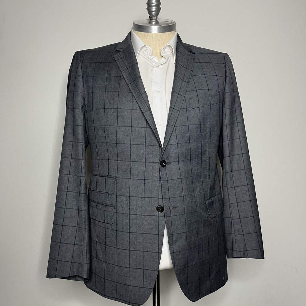 Custom Tailored | Bespoke Men's 40R Gray Wool Sport Coat Blazer Check